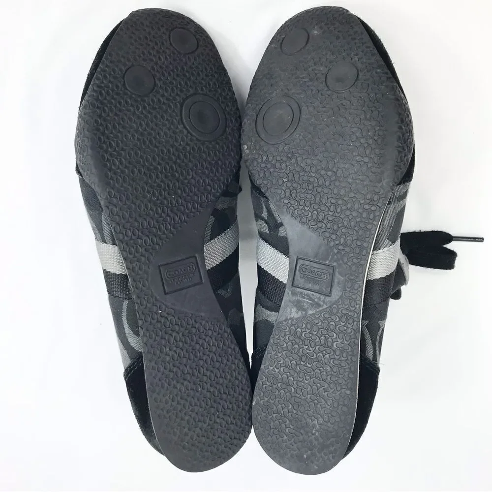 Coach KINSLEY  Black Gray Optic Signature Fabric Suede Lace Up Sneakers